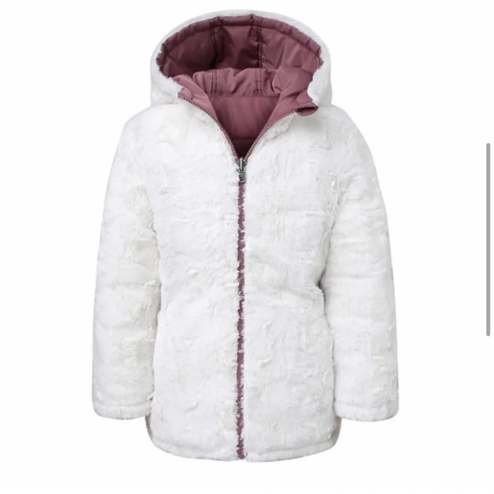 NWT Steve Madden Reversible Hooded Parka Fleece White Rose Pink small 7/8